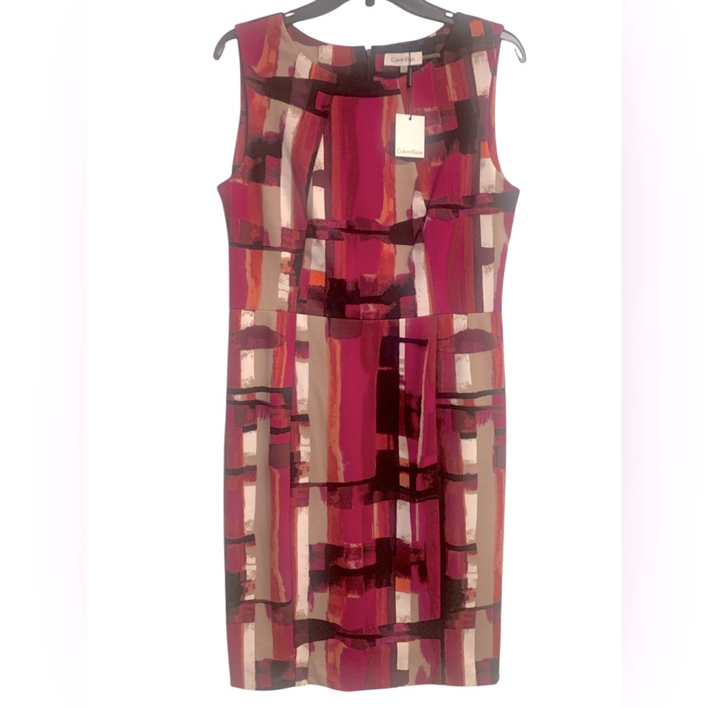 Calvin Klein Sheath Dress Geometric Print Sleeveless Career Women's Size 8